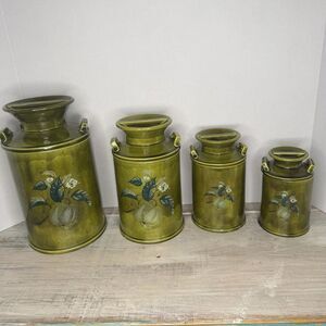 Set Of 4 Vintage Milk Jug Canisters. Hand Painted‎ 1972 Ceramic